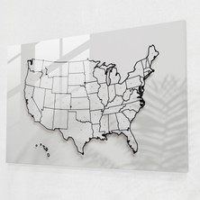Popcas Amerika Birleşik Devletleri Haritası Duvar Dekorasyonu - Amerika Birleşik Devletleri Haritası Sade Tasarım Duvar Dekorasyonu Modern Sanat