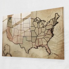 Popcas Vintage Amerika Birleşik Devletleri Haritası Cam Tablo - Amerika Birleşik Devletleri Haritası Cam Duvar Sanatı Vintage Esintili Illüstrasyon Modern Sanat