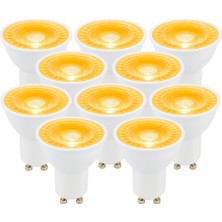 ZMR-121/B.AA 10’lu 7W GU10 LED Çanak Ampul Seti Amber Renk Mercekli 540LM Yüksek Verimli Aydınlatma