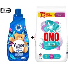 Yumoş Extra Lilyum 1440 ml Yumuşatıcı + Omo Active Beyazlar ve Renkliler Toz Çamaşır Deterjanı 7.5 Kg--