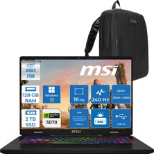 Msı Crosshaır 16 Hx Aı WD2XWGKG Intel Core Ultra 9-275HX  Aı 128GB 1tb Ssd+1tbssd 8GB/RTX5070 115W 16″ 16:10 QHD+(2560 x 1600), 240Hz IPS Windows 11 Home W047XTRH36128G + Zettaçanta