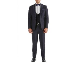 Efor Slim Fit Çıkarılabilir Saten Yaka Lacivert Damatlık Smokin Takım Black 037
