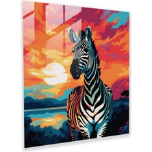 Popcas Zebra Günbatımı Cam Tablosu - Zebra Cam Tablo Günbatımı