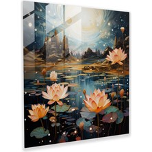 Popcas Zen Lotus Cam Tablo - Yüzen Lotus Çiçekleri Zen Temalı Zen Lotus Cam Tablo