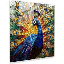 Popcas Doğa Temalı Cam Tablo - Canlı Tavus Kuşu - Doğa Modern Sanat Duvar Dekorasyonu