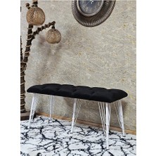 Metal Beyaz Tel Ayaklı 100 cm Puf Bench - Puf - Bench - Oturak - Mutfak Oturağı - Antre Oturağı Siyah Renk 100 x 40 Boyut/ebat