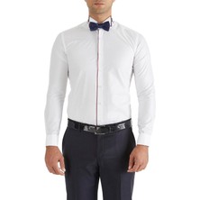 Efor Erkek Slim Fit Duble Manşet Biyeli Beyaz Bordo Damatlık Smokin Gömlek Gk 182