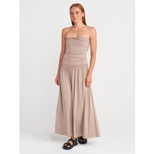 Dilvin 91496 Straplez Büzgülü Elbise-Koyu Taş