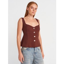 Dilvin 31987 Peplum Etekli Yelek-Açık Kahve