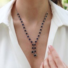 Kök Safir Taşlı Otantik Gümüş Kolye