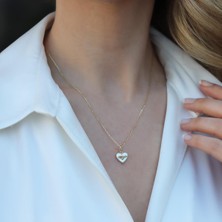 Arı Figürlü Sedef Kalp Gold Kaplama Gümüş Kolye