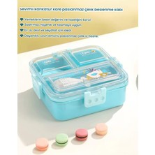 3 Bölmeli Paslanmaz Çelik Mavi Renk Sos Kaplı  Beslenme Kabı Yemek Kabı