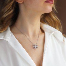 Round Kesim Yonca Modeli 6,5 mm E Moıssenıte Gümüş Kolye