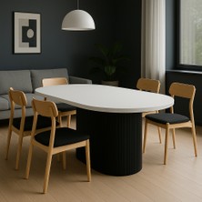 Dolunay 180X90X75CM (36MM Kalın Kenarlı) Oval Beyaz Sütunlu Yemek Masası (Sadece Masadır)