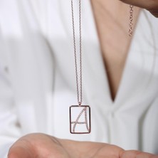 A Harfi Zirkon Taşlı Rose Gold Kaplama Çerçeveli Gümüş Kolye