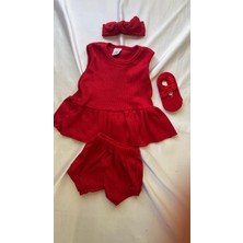 Kırmızı Ribana Bebek Şort Bluz Bandana Çorap Set -Bebek Hediyelik