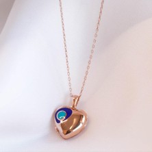 Nazar Boncuklu Rose Gold Kaplama Açılır Kapanır Isim Yazılabilen Gümüş Kolye