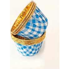 Metalik Pötükare Mavi Gold Renk Muffin Cupcake Kek Kalıbı 25'li