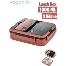 Vagonlife BL10164 1000ML Pembe 3 Bölmeli Çelik Saklama Kabı