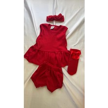 Kırmızı Ribana Çocuk Şort Bluz Bandana File Çorap Set - Hediyelik