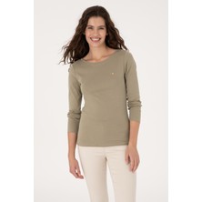 U.S. Polo Assn. Kadın Açık Haki Slim Bisiklet Yaka Basic Sweatshırt 50315419-VR183