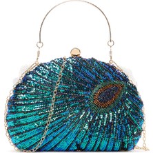 Kadın Mavi Uzun Zincir Askılı Pullu Kutu Abiye Kol Çantası 25ABD295346