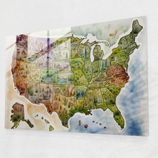 Popcas Masalsı Amerika Birleşik Devletleri Haritası Cam Tablo - Amerika Birleşik Devletleri Haritası Cam Duvar Sanatı Duvar Dekorasyonu