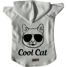 Kapişonlu Polar Sweatshirt Köpek ve Kedi Kıyafeti & Elbisesi - Beyaz Cool Cat