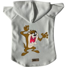 Kapişonlu Polar Sweatshirt Köpek ve Kedi Kıyafeti & Elbisesi - Beyaz Tazmanya Canavarı