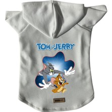 Kapişonlu Polar Sweatshirt Köpek ve Kedi Kıyafeti & Elbisesi - Beyaz Yeni Tom And Jerry