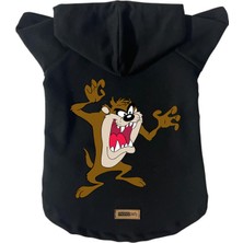 Kapişonlu Polar Sweatshirt Köpek ve Kedi Kıyafeti & Elbisesi - Siyah Tazmanya Canavarı