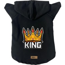 Kapişonlu Polar Sweatshirt Köpek ve Kedi Kıyafeti & Elbisesi - Siyah King - M Beden
