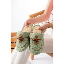 Slipcat Kadın Peluş Ev Terliği Yeşil Kalın Taban Konforlu Çeyiz ve Bohça Kullanımı İçin