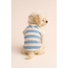 %100 Pamuk Kedi ve Köpek Kıyafeti - Mavi Beyaz Çizgili Basic T-Shirt