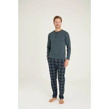Kly Uzun Kol Ekoseli Erkek Pijama Takım 9221