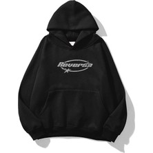 Unisex Reverse Taş Baskılı Sweatshirt Siyah