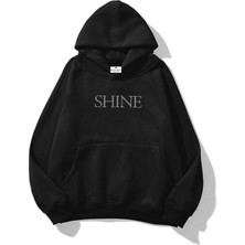 Unisex Oversize Shine Taş Baskılı Hoodie Sweatshirt