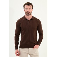 Çizgili Slim Fit Polo Yaka Erkek Triko Kazak
