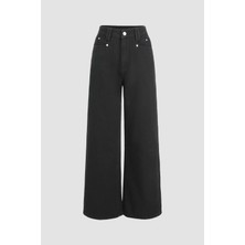Hiccup Kadın Yüksek Bel Wide Leg Kot Pantolon Siyah