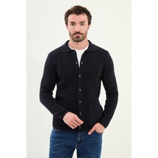 Desenli Slim Fit Torba Cep Gömlek Yaka Erkek Triko Ceket