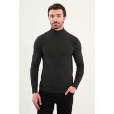 Desenli Slim Fit Yarım Balıkçı Yaka Erkek Triko Kazak