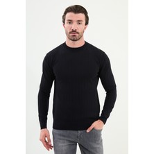 Çizgili Slim Fit Bisiklet Yaka Erkek Triko Kazak