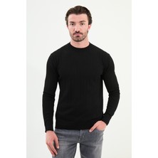 Çizgili Slim Fit Bisiklet Yaka Erkek Triko Kazak