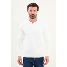 Çizgili Slim Fit Polo Yaka Erkek Triko Kazak