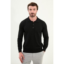 Çizgili Slim Fit Polo Yaka Erkek Triko Kazak