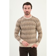 Desenli Slim Fit Bisiklet Yaka Yün Erkek Triko Kazak