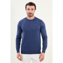 Desenli Slim Fit Bisiklet Yaka Erkek Triko Kazak