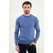 Çizgili Slim Fit Bisiklet Yaka Erkek Triko Kazak