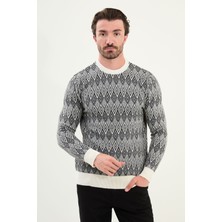 Desenli Slim Fit Bisiklet Yaka Yün Erkek Triko Kazak