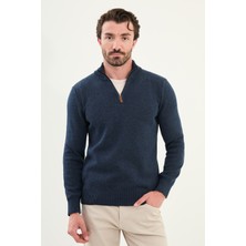 Kırçıllı Slim Fit Fermuarlı Yarım Balıkçı Yaka Erkek Triko Kazak